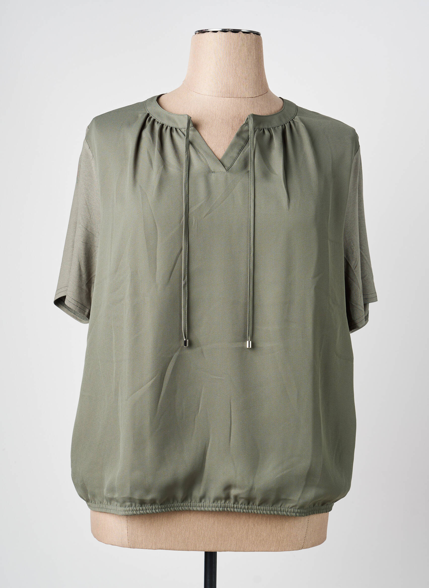 Top tissage crêpe manches courtes vert FRANK WALDER femme