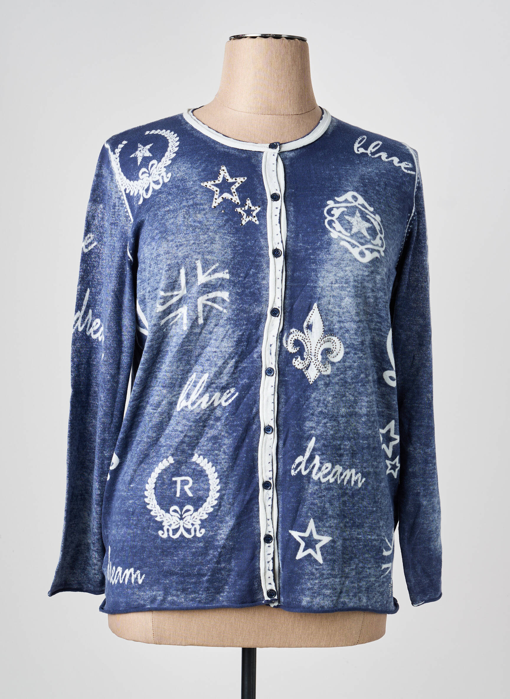 Gilet manches longues col rond bleu THOMAS RABE femme