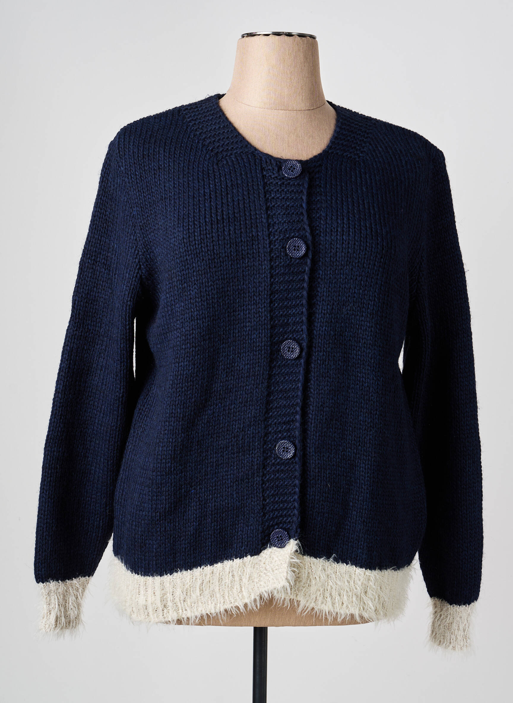 Gilet manches longues col rond bleu GRIFFON femme
