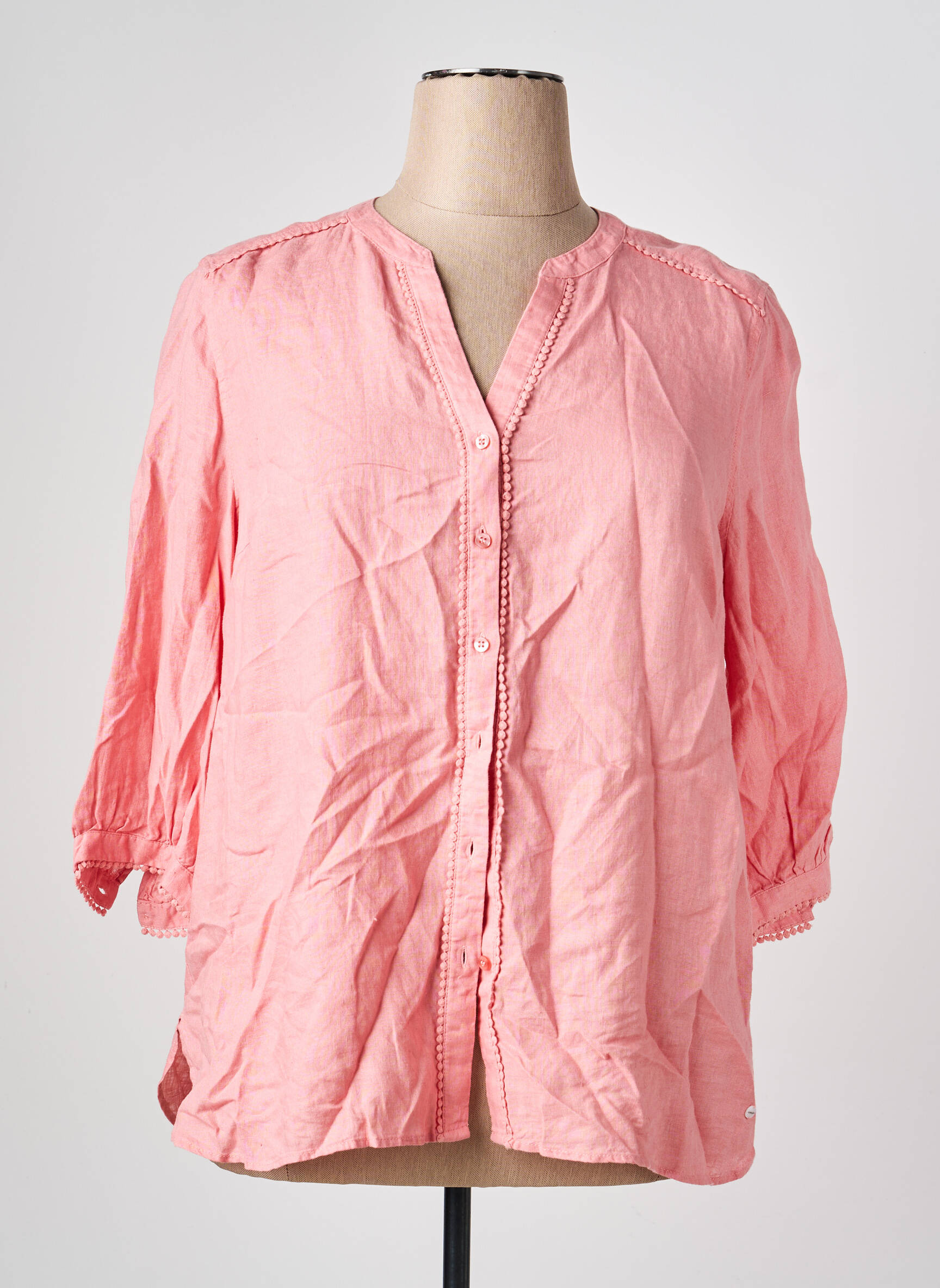 Chemisier tissage popeline manches longues rose OLSEN femme