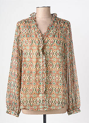 Chemisier tissage crêpe manches longues vert GEISHA femme