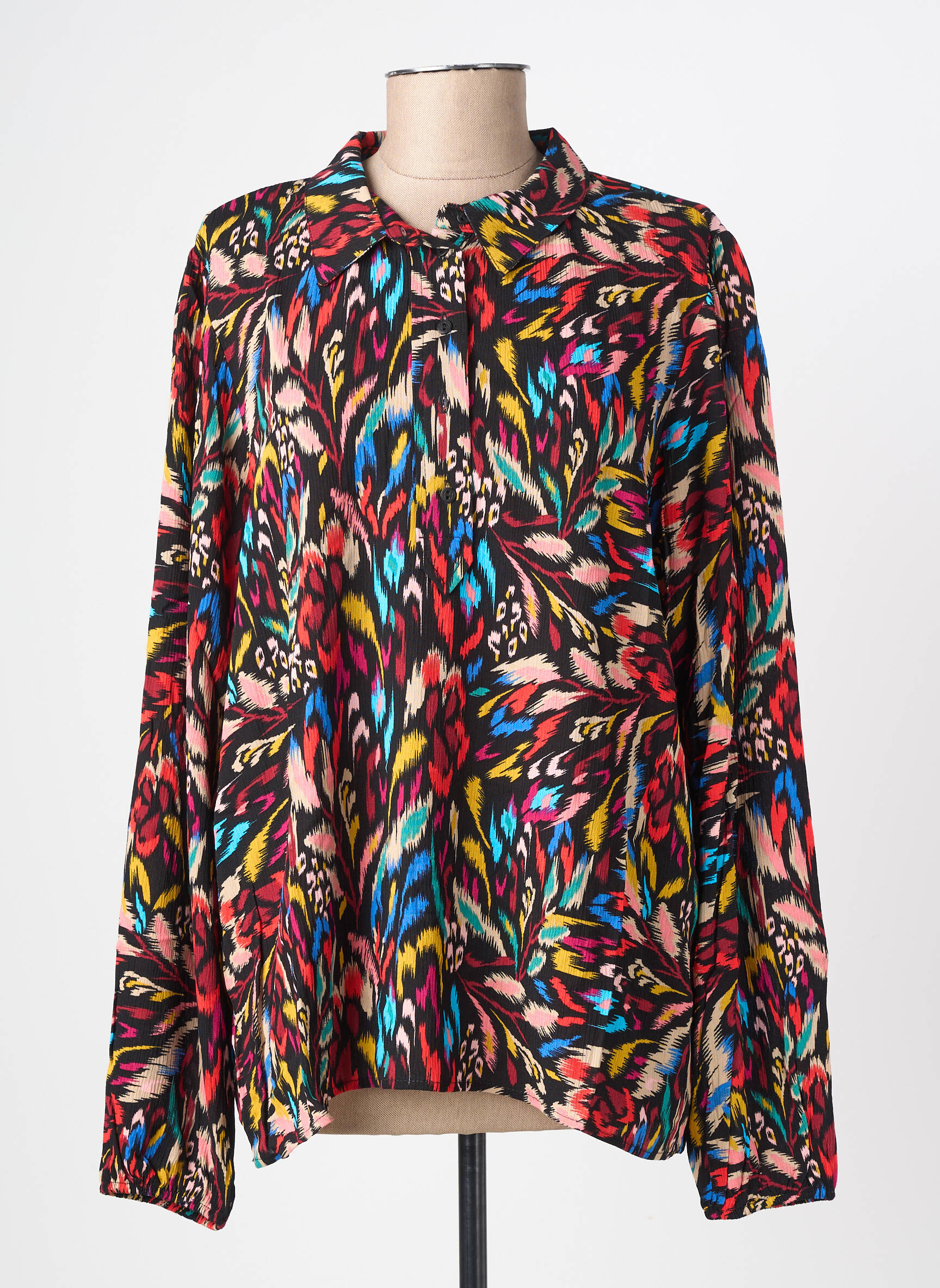 Blouse imprimé fantaisie manches longues noir GEISHA femme