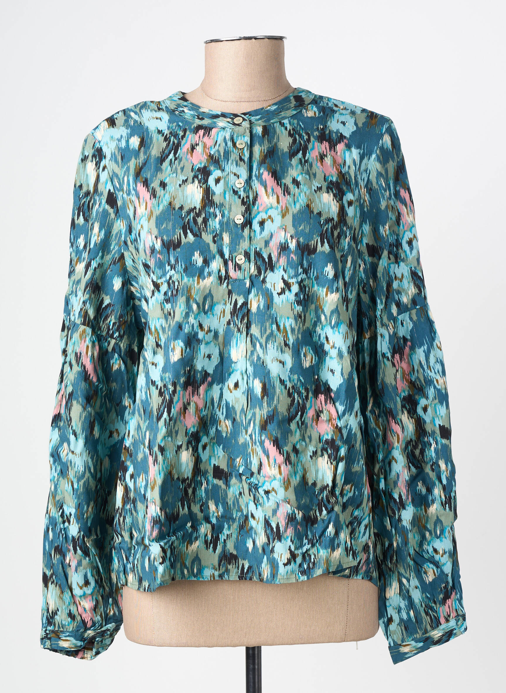 Blouse tissage popeline manches longues vert GARCIA femme