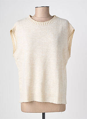 Pull coupe droite sans manche beige GEISHA femme