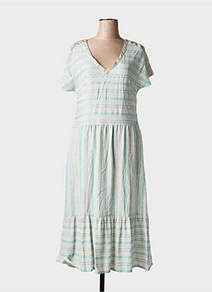 Robe mi-longue tissage crêpe manches courtes vert GUITARE femme