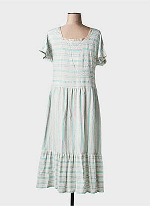 Robe mi-longue tissage crêpe manches courtes vert GUITARE femme