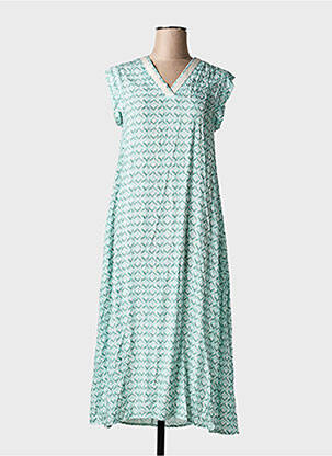 Robe longue imprimé fantaisie manches courtes vert GUITARE femme