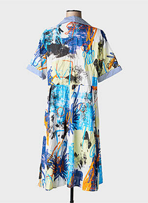 Robe mi-longue imprimé fantaisie manches courtes bleu FRANCK ANNA femme