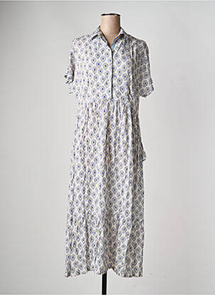 Robe longue imprimé fantaisie manches courtes bleu GUITARE femme