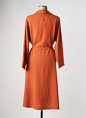Robe mi-longue tissage crêpe manches longues orange FRANCK ANNA femme