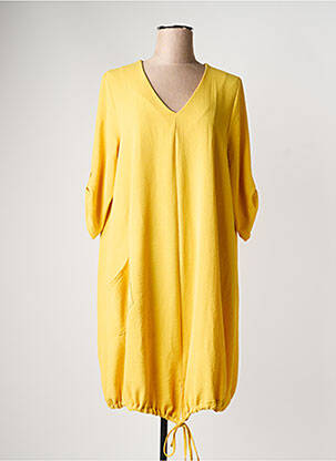 Robe mi-longue manches 3/4 manches 3/4 jaune FRANCK ANNA femme