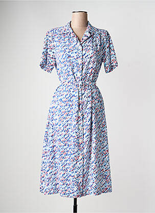 Robe mi-longue imprimé fantaisie manches courtes bleu GRIFFON femme