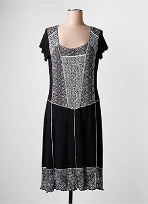 Robe mi-longue imprimé fantaisie manches courtes noir JEAN GABRIEL femme