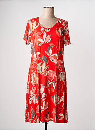 Robe mi-longue imprimé fleurs manches courtes rouge GRIFFON femme