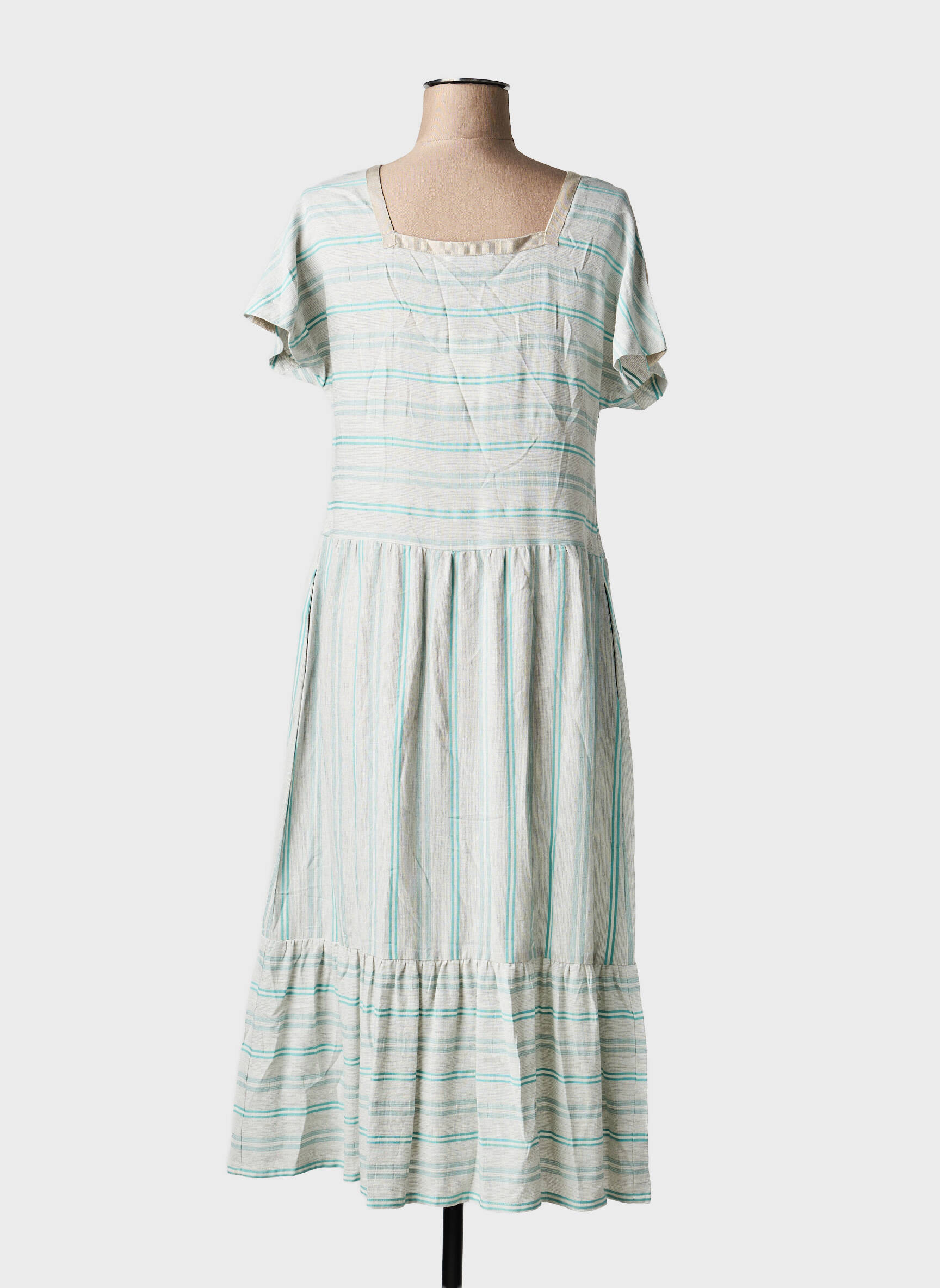 Robe mi-longue tissage crêpe manches courtes vert GUITARE femme