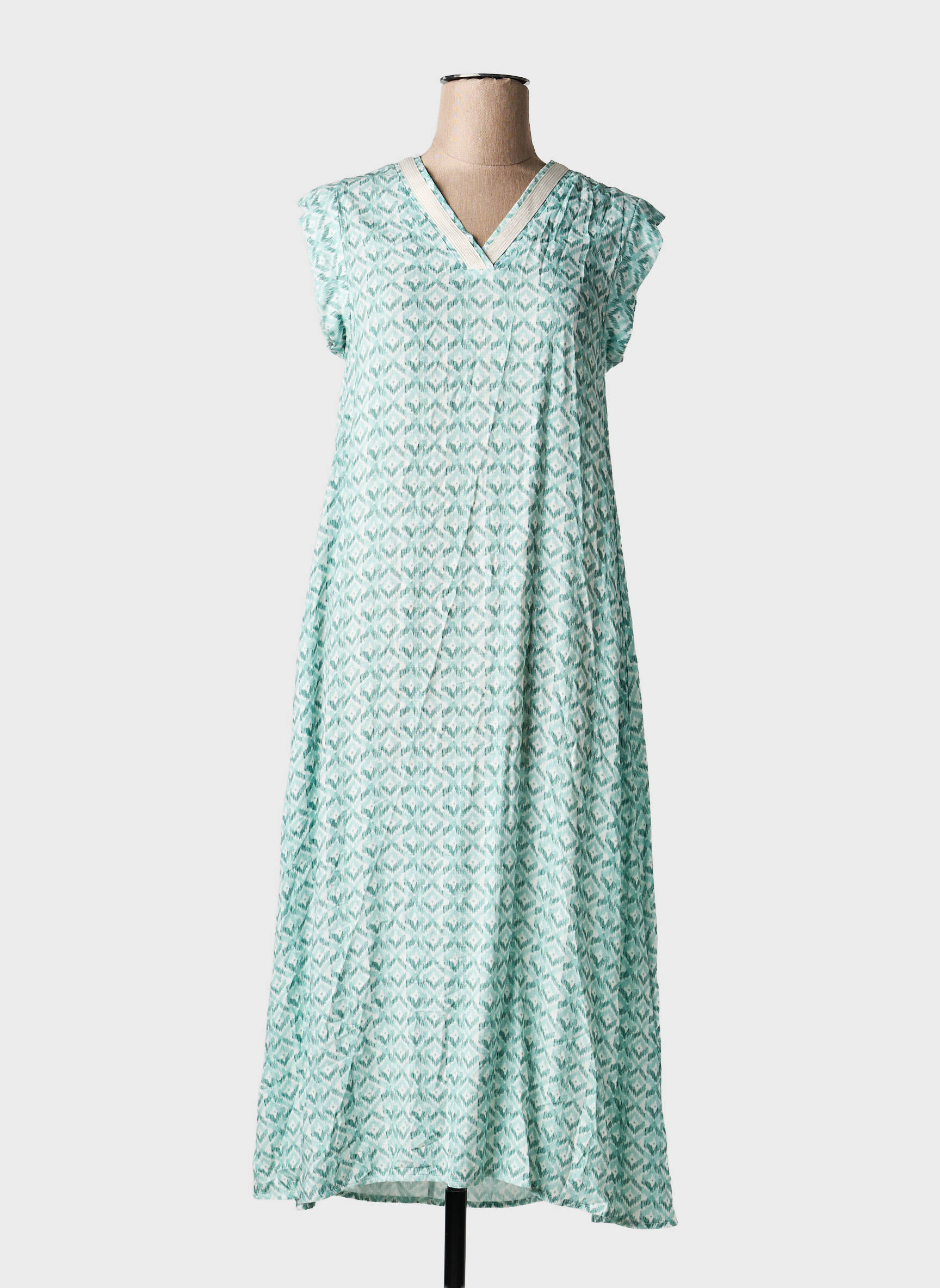 Robe longue imprimé fantaisie manches courtes vert GUITARE femme