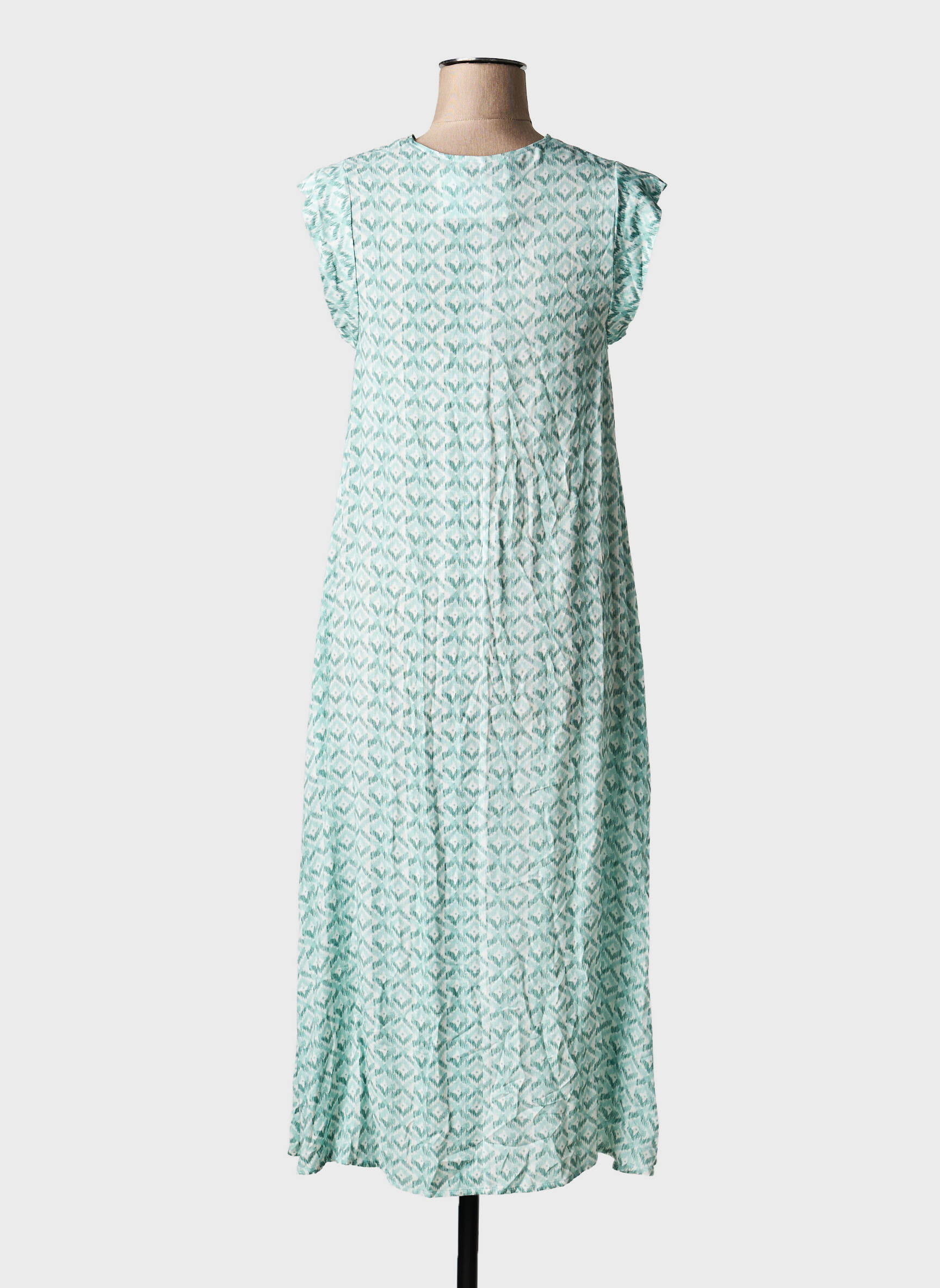 Robe longue imprimé fantaisie manches courtes vert GUITARE femme