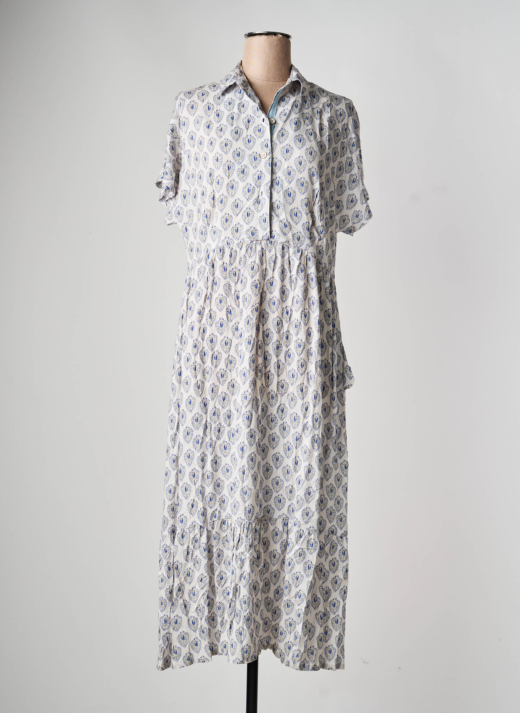 Robe longue imprimé fantaisie manches courtes bleu GUITARE femme