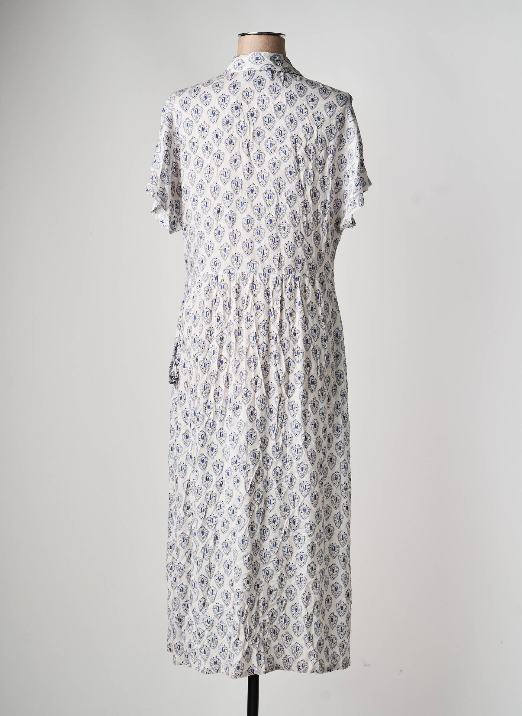 Robe longue imprimé fantaisie manches courtes bleu GUITARE femme