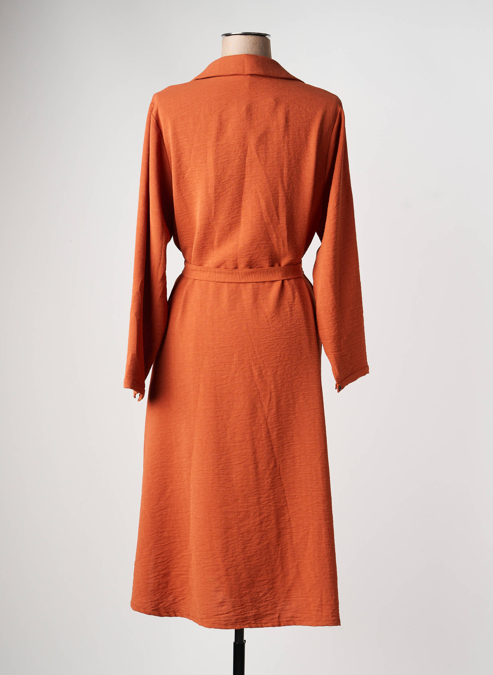Robe mi-longue tissage crêpe manches longues orange FRANCK ANNA femme