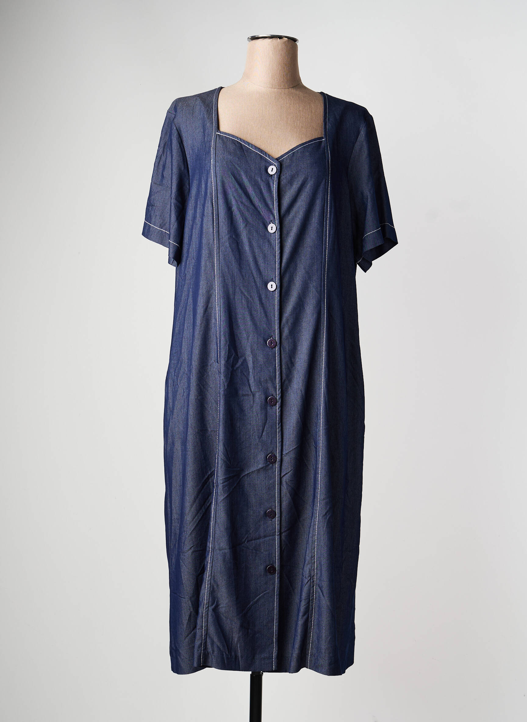 Robe mi-longue manches courtes manches courtes bleu GRIFFON femme