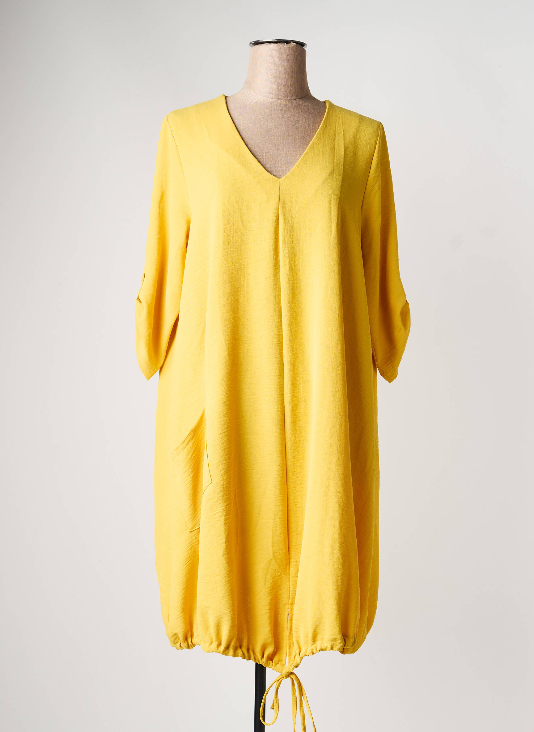 Robe mi-longue manches 3/4 manches 3/4 jaune FRANCK ANNA femme