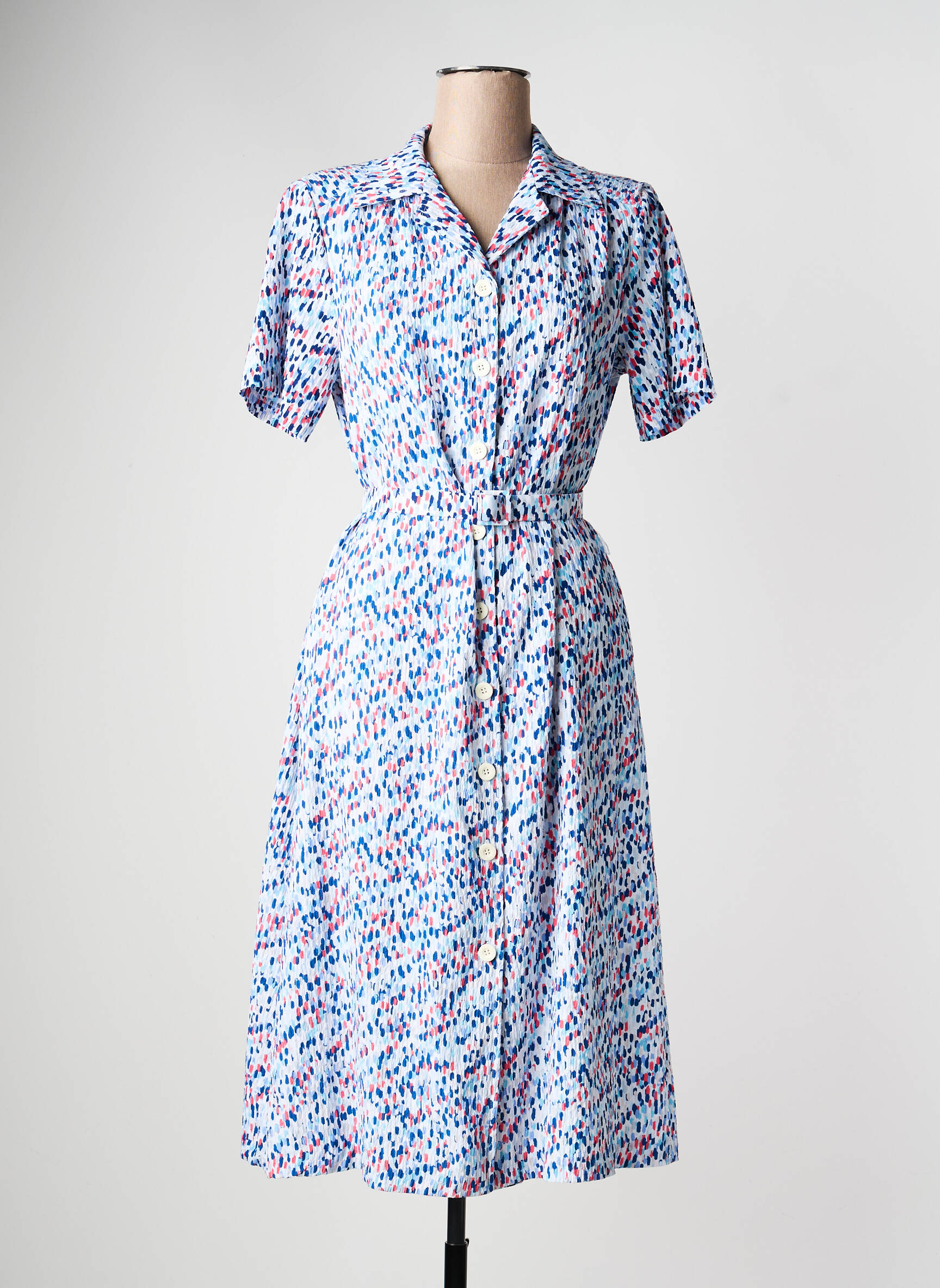 Robe mi-longue imprimé fantaisie manches courtes bleu GRIFFON femme