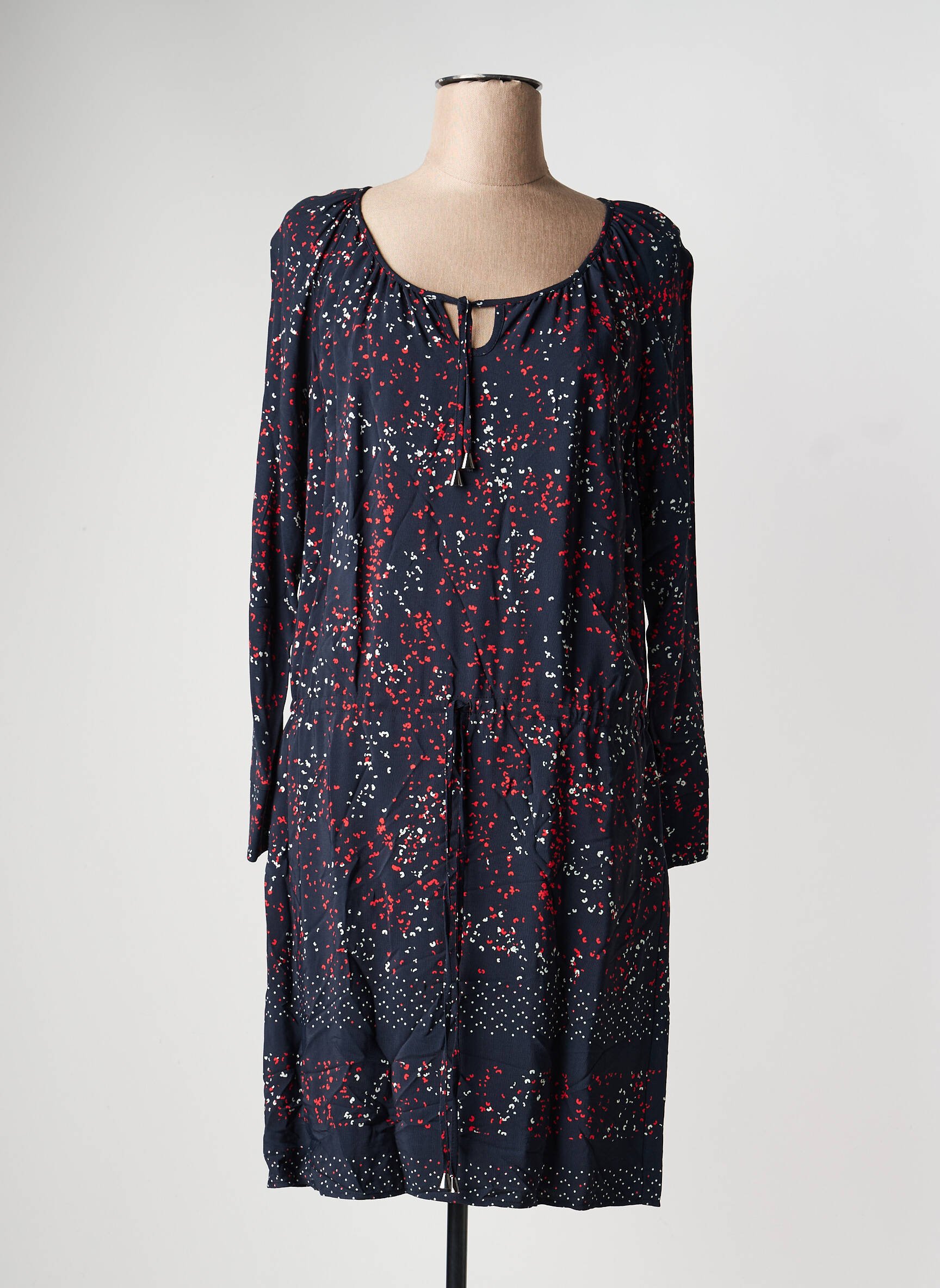 Robe mi-longue tissage crêpe manches longues noir PAUSE CAFE femme