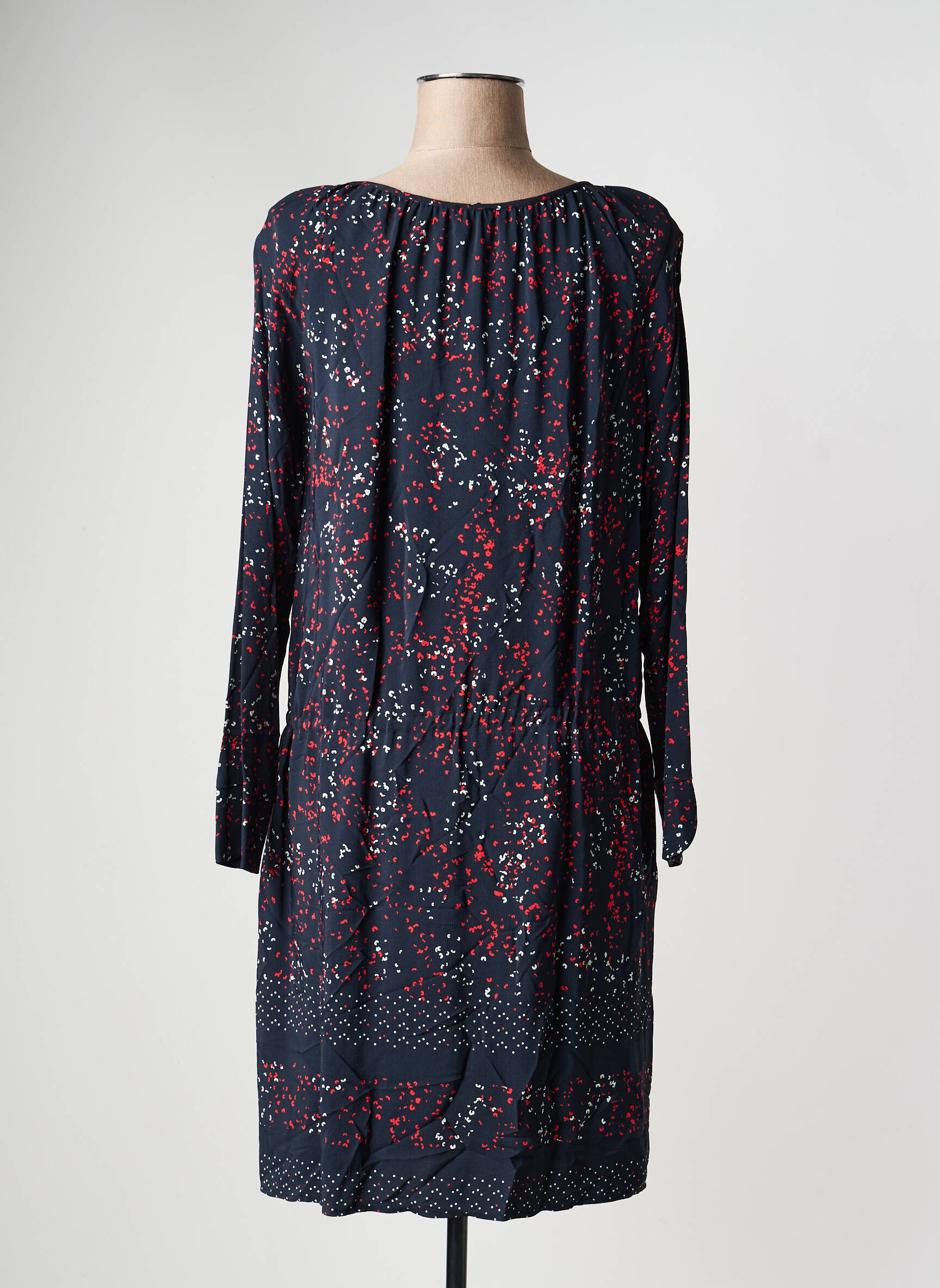Robe mi-longue tissage crêpe manches longues noir PAUSE CAFE femme