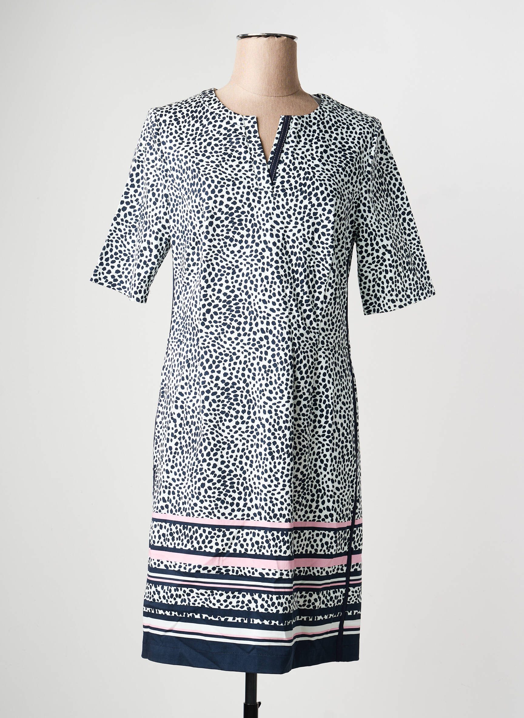 Robe mi-longue coupe fluide manches 3/4 bleu FRANK WALDER femme
