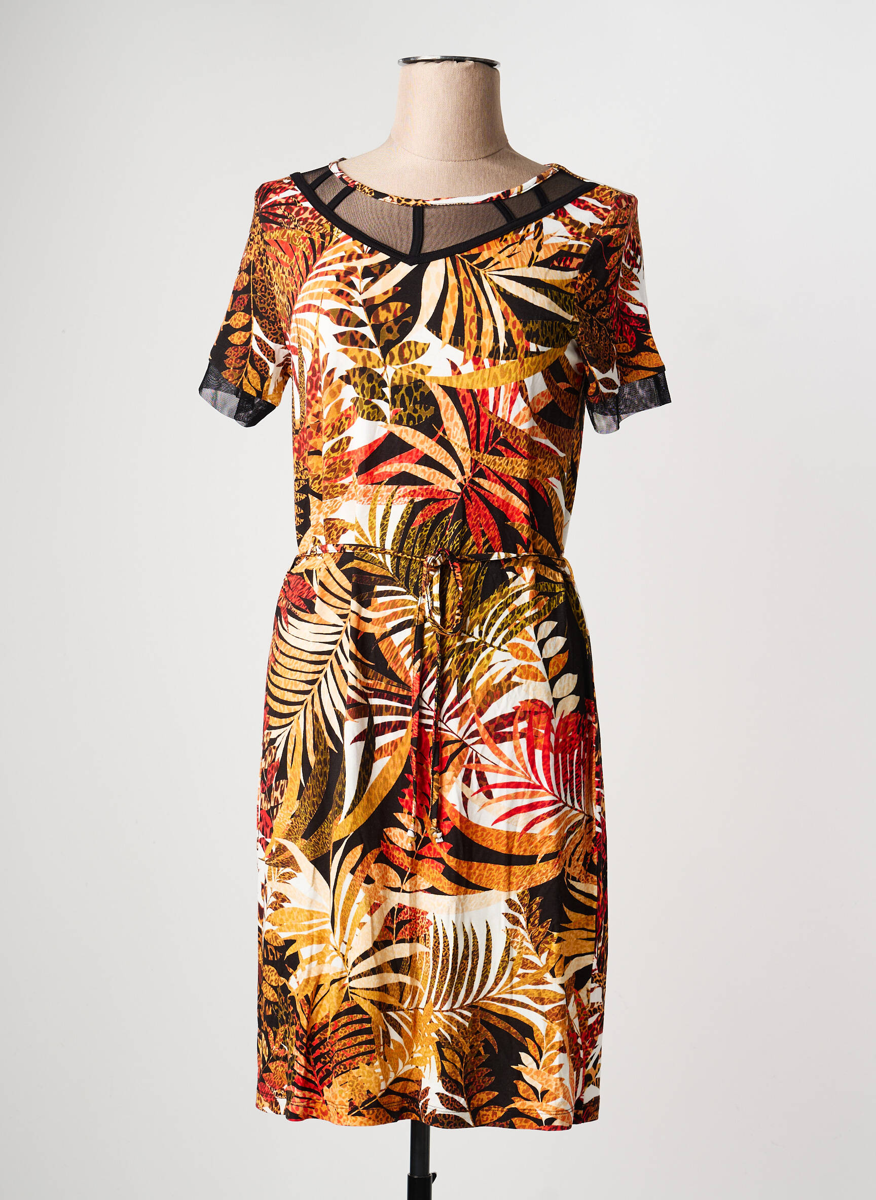 Robe mi-longue manches courtes manches courtes noir CHRISTINE LAURE femme