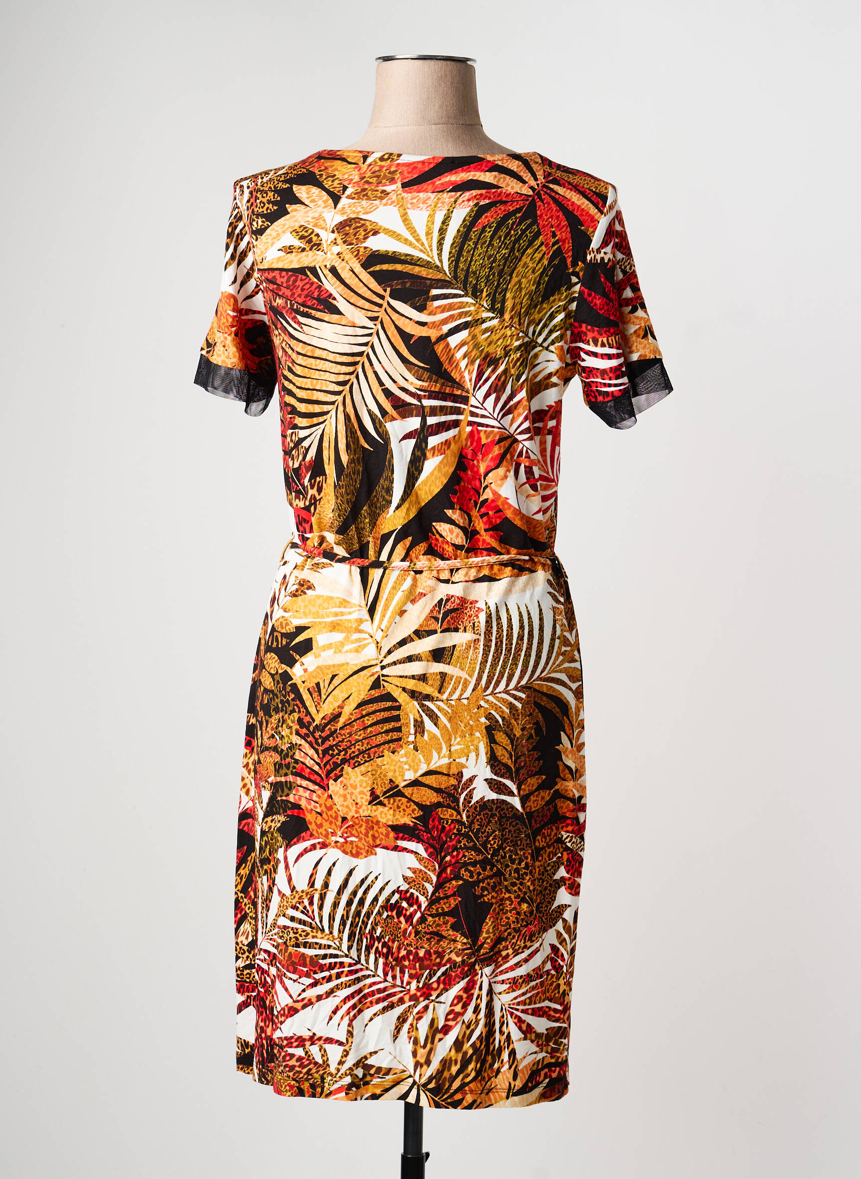 Robe mi-longue manches courtes manches courtes noir CHRISTINE LAURE femme