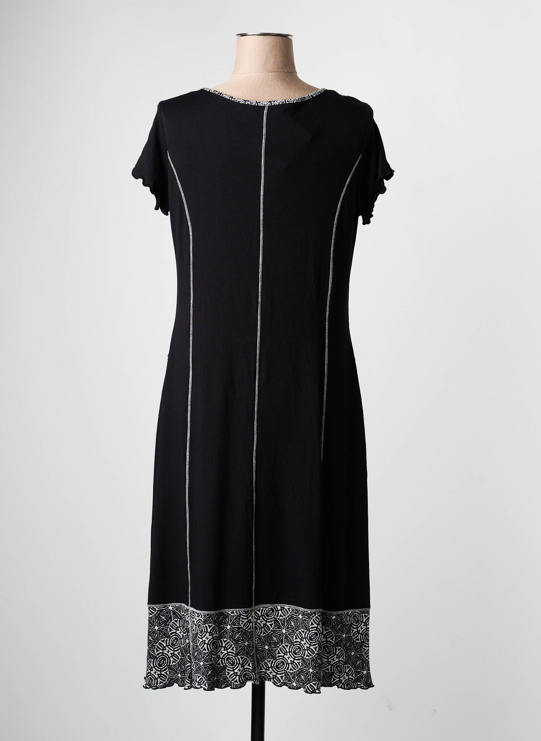Robe mi-longue imprimé fantaisie manches courtes noir JEAN GABRIEL femme