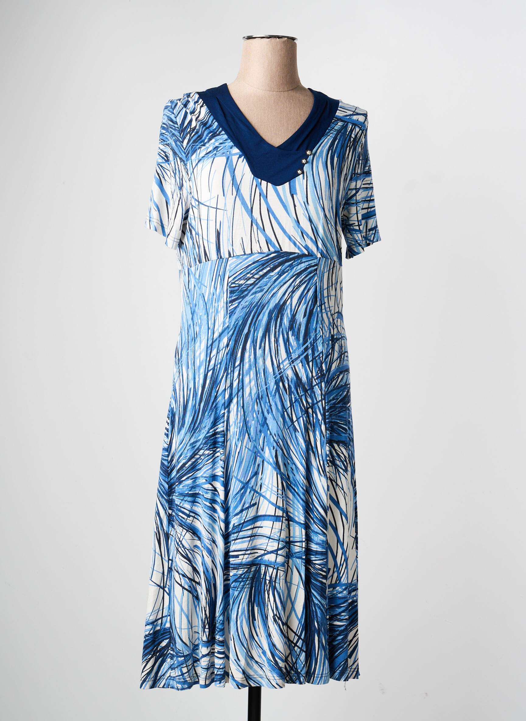 Robe mi-longue manches courtes manches courtes bleu PAUPORTÉ femme