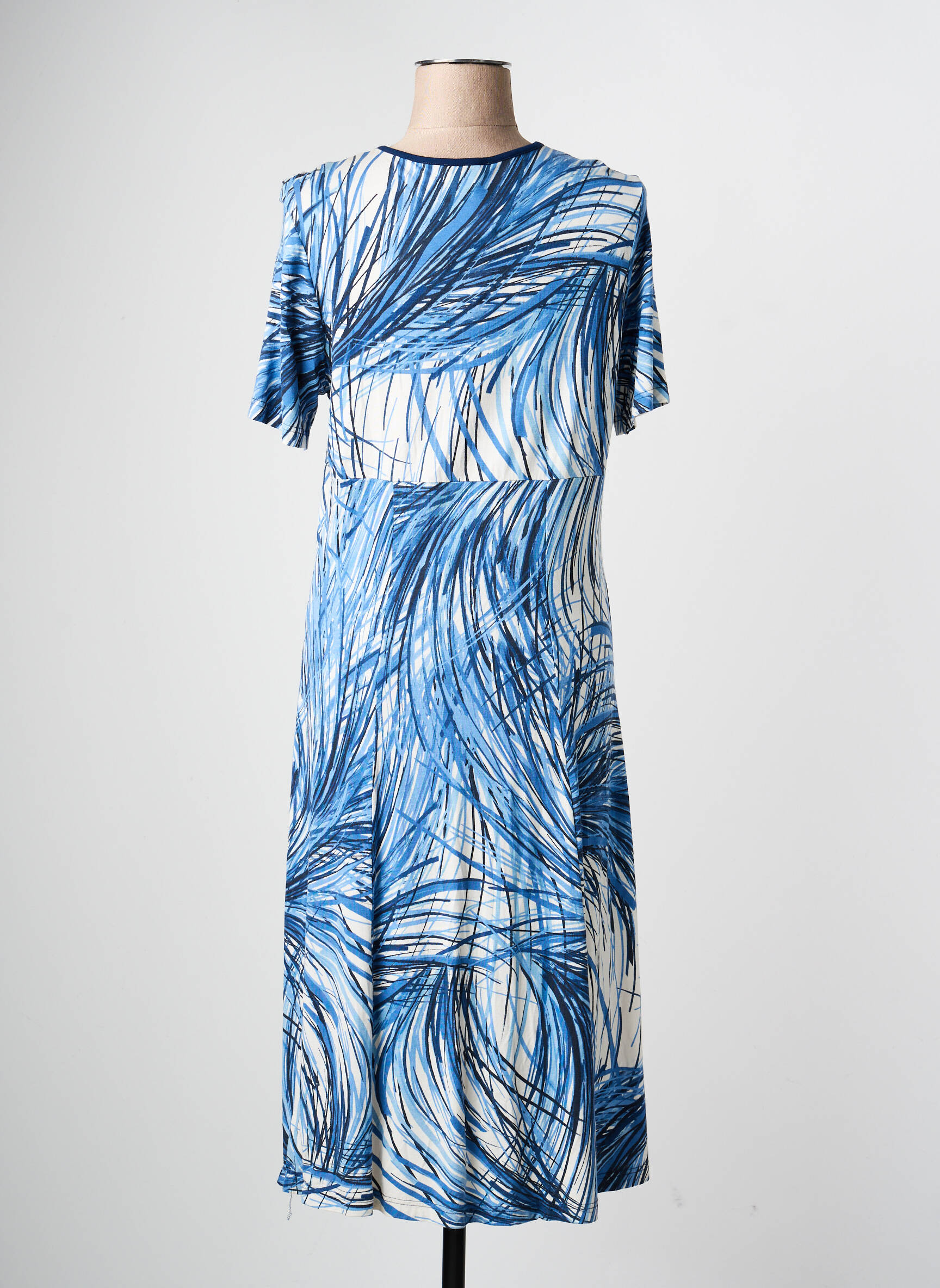 Robe mi-longue manches courtes manches courtes bleu PAUPORTÉ femme