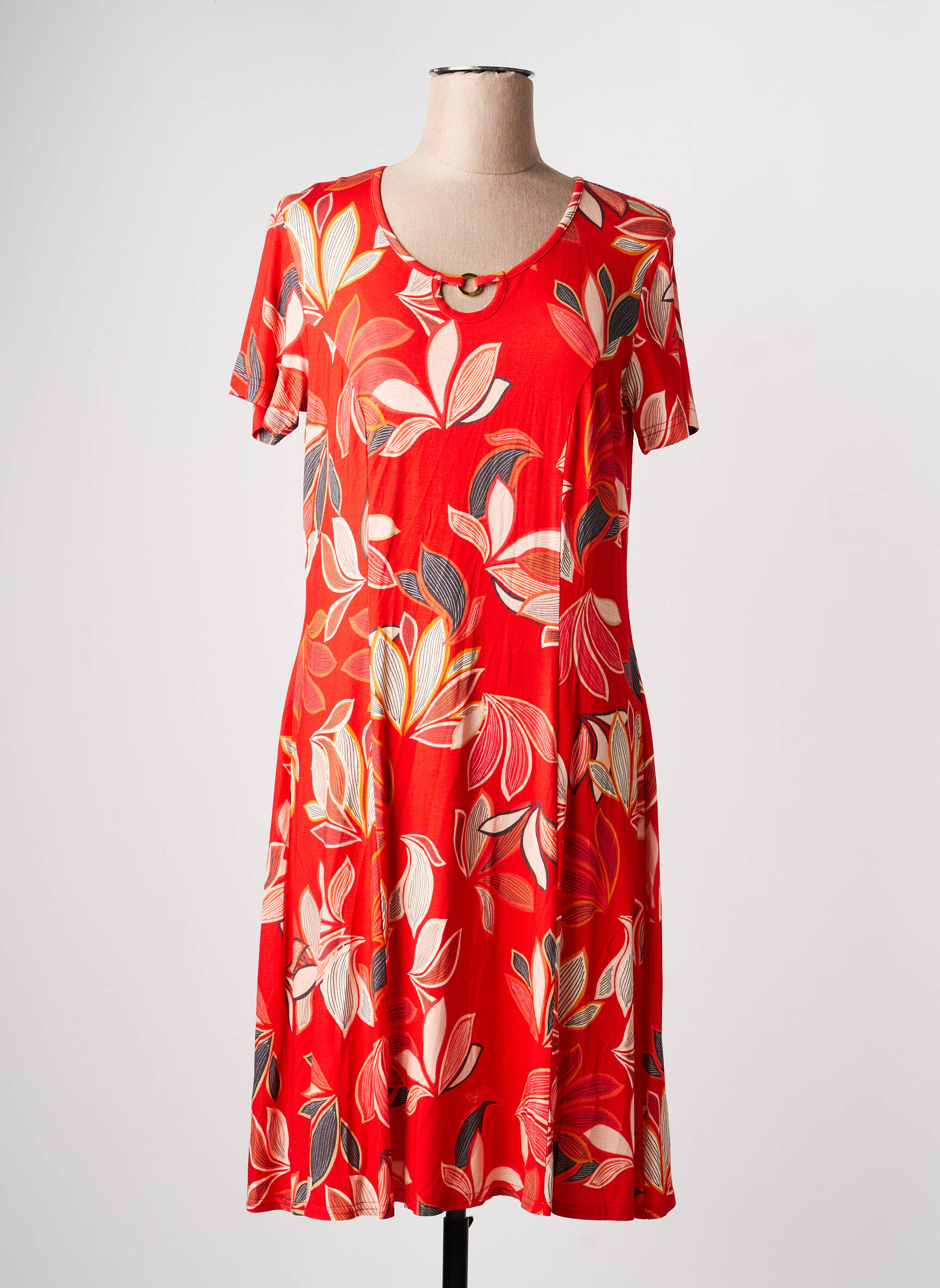 Robe mi-longue imprimé fleurs manches courtes rouge GRIFFON femme