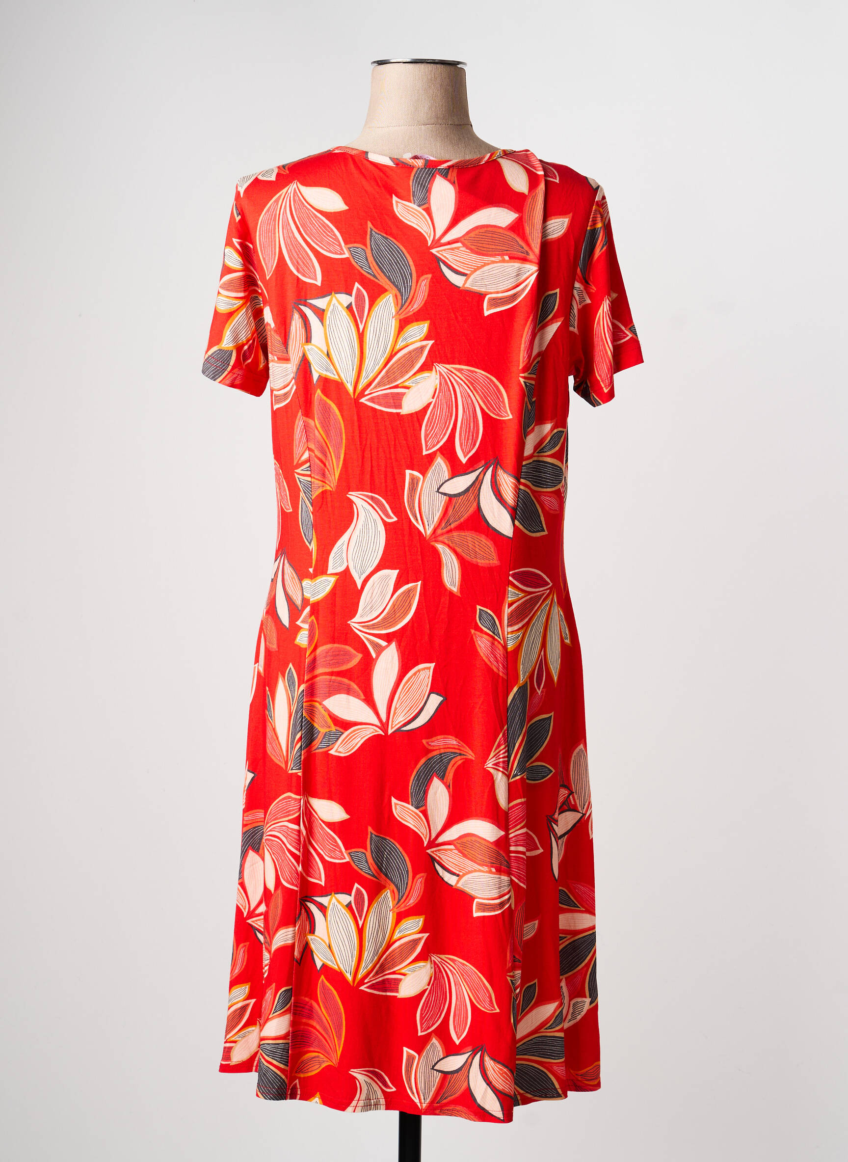 Robe mi-longue imprimé fleurs manches courtes rouge GRIFFON femme