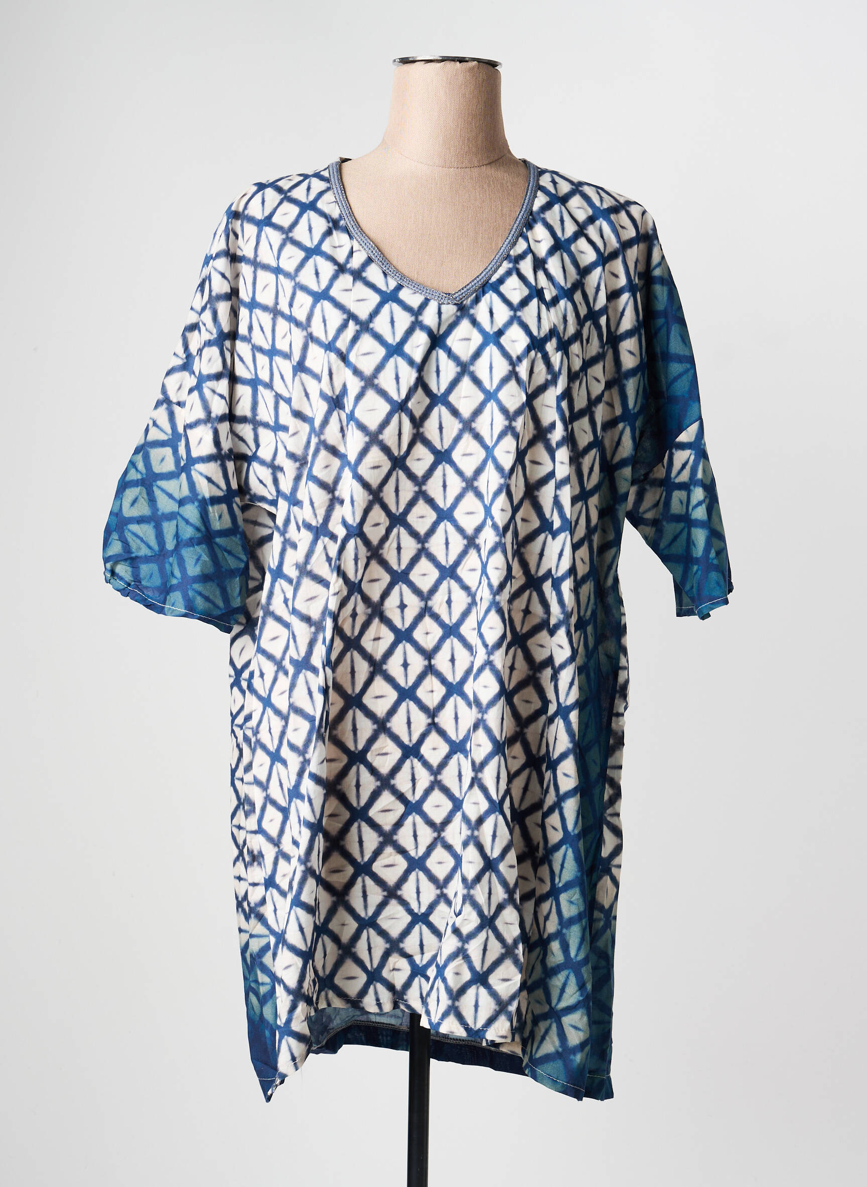 Tunique manches courtes légère et transparente bleu FRANCK ANNA femme