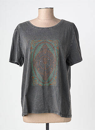 T-shirt sérigraphie manches courtes gris GEISHA femme