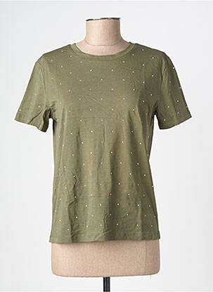 T-shirt sérigraphie avec strass manches courtes vert GEISHA femme