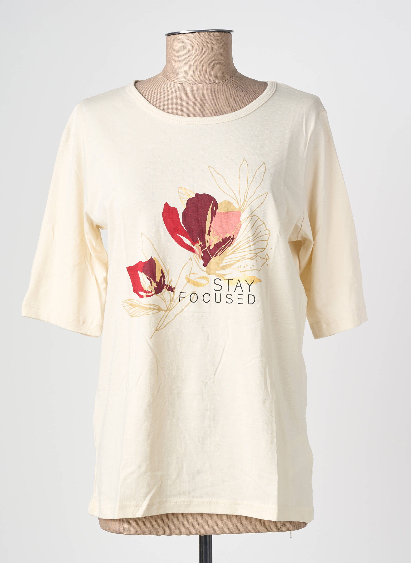 T-shirt sérigraphie manches courtes beige SOYACONCEPT femme