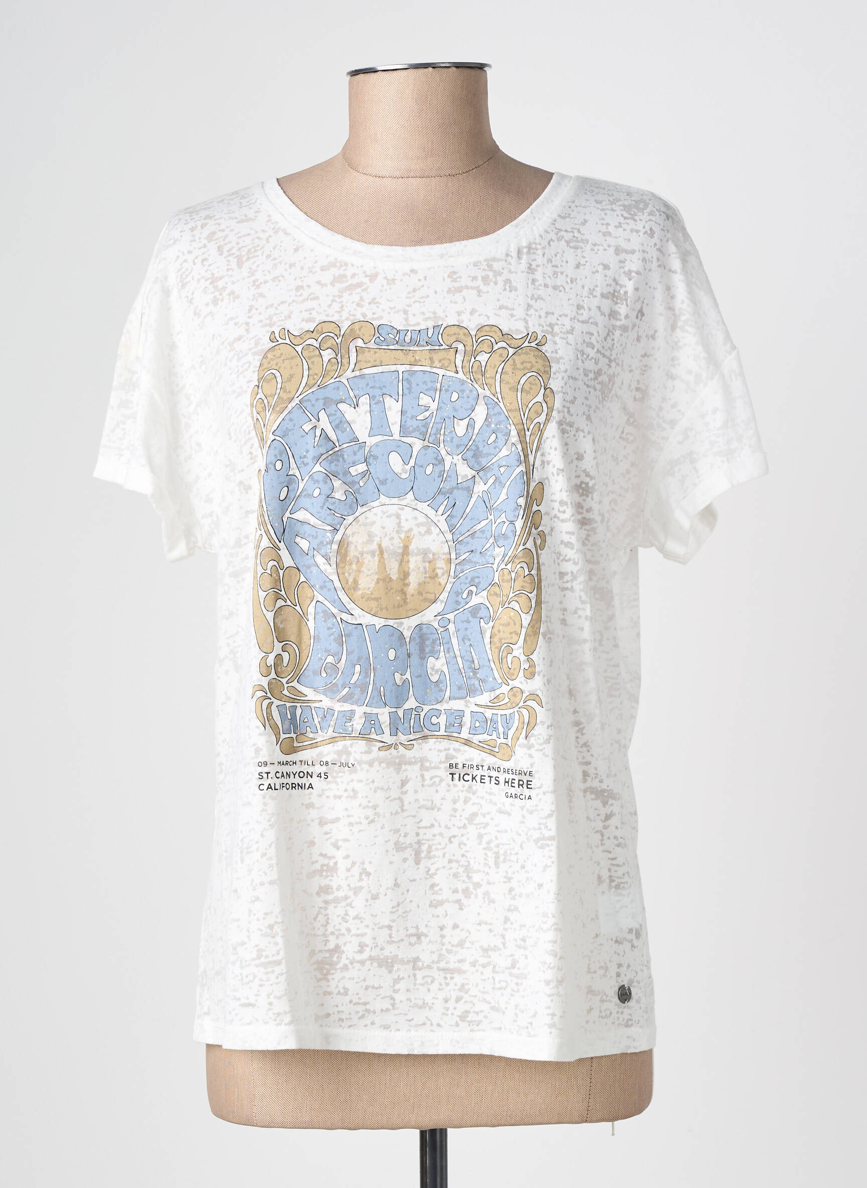 T-shirt sérigraphie manches courtes blanc GARCIA femme