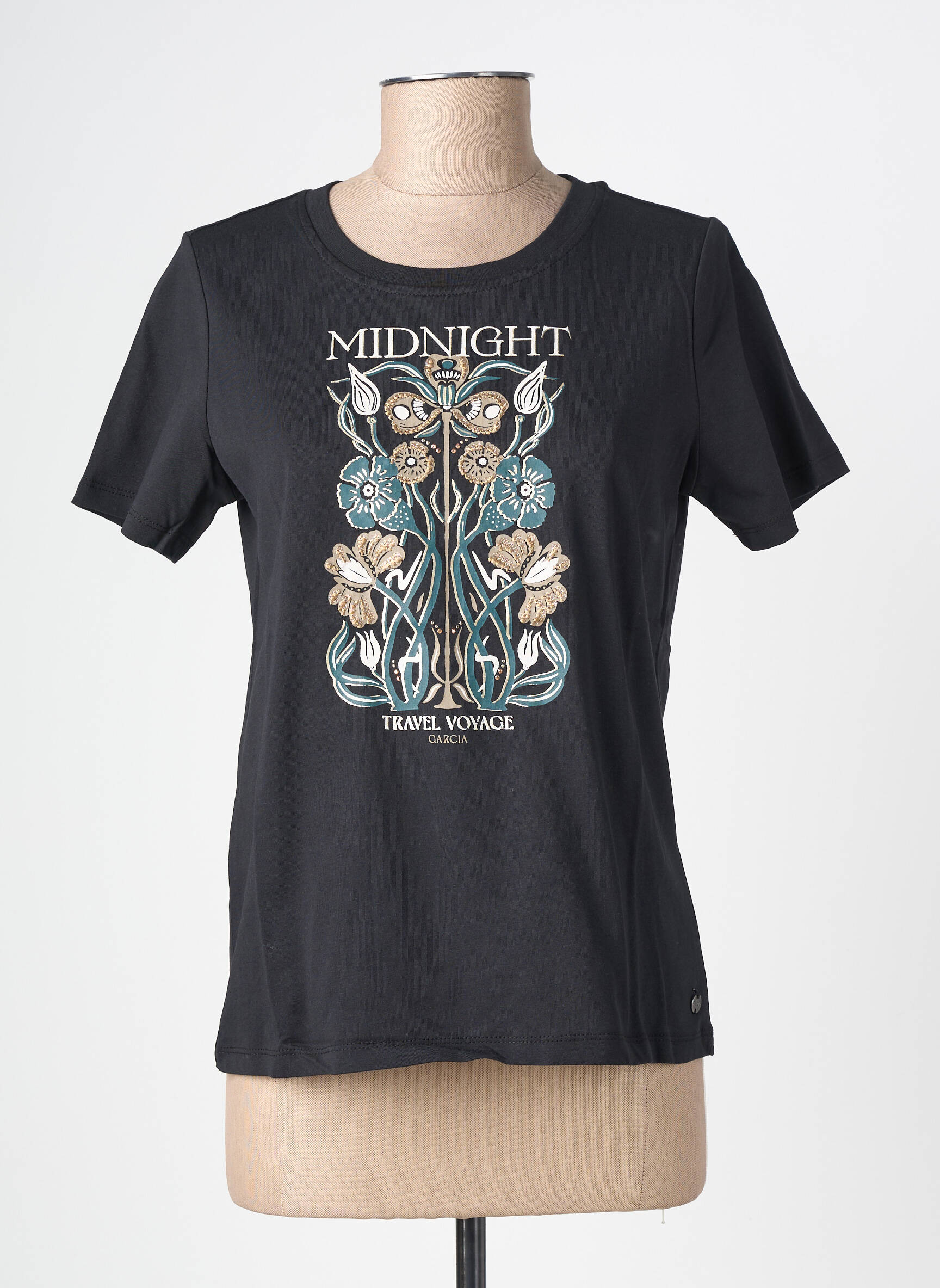 T-shirt sérigraphie manches courtes noir GARCIA femme