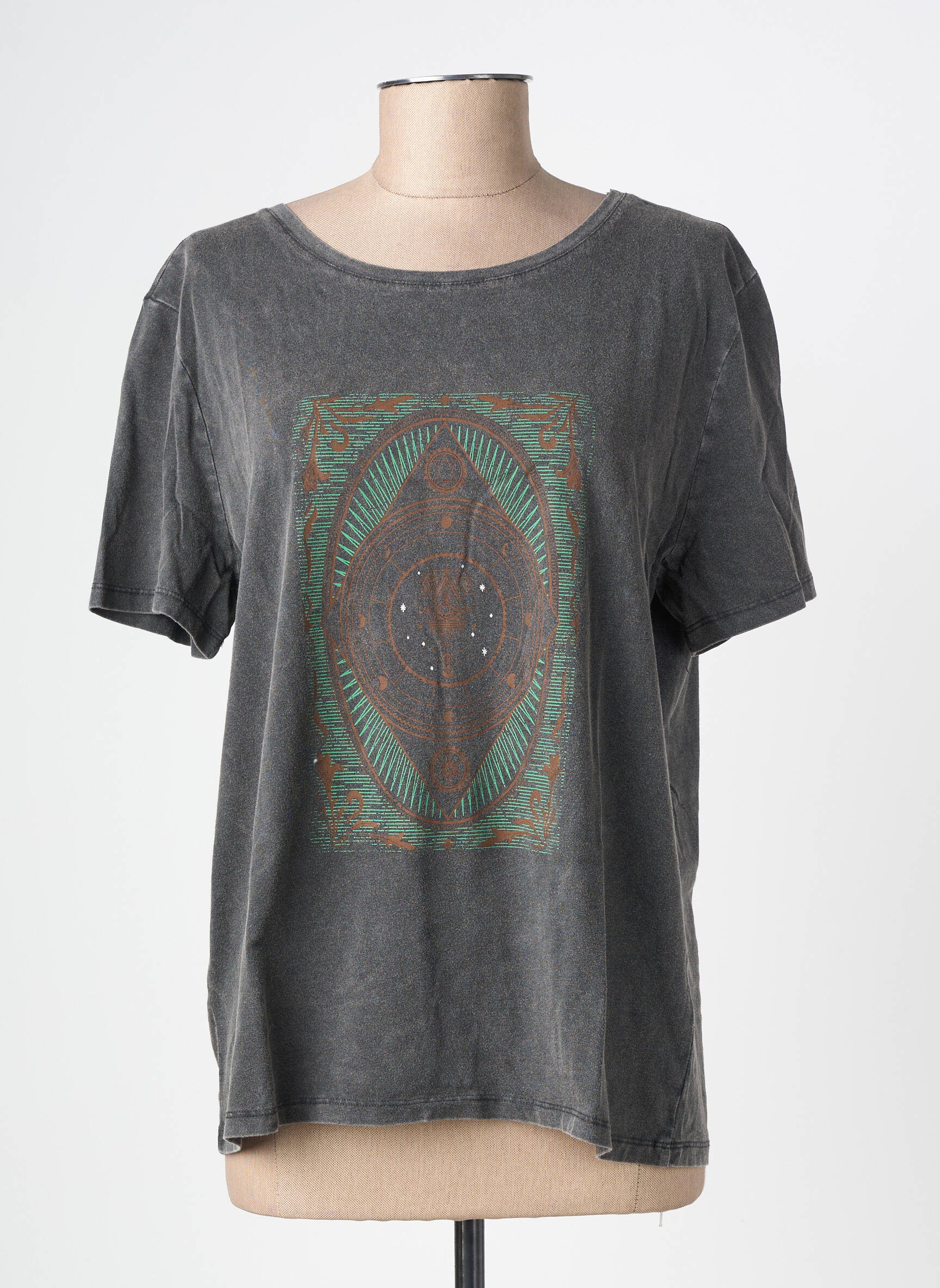 T-shirt sérigraphie manches courtes gris GEISHA femme