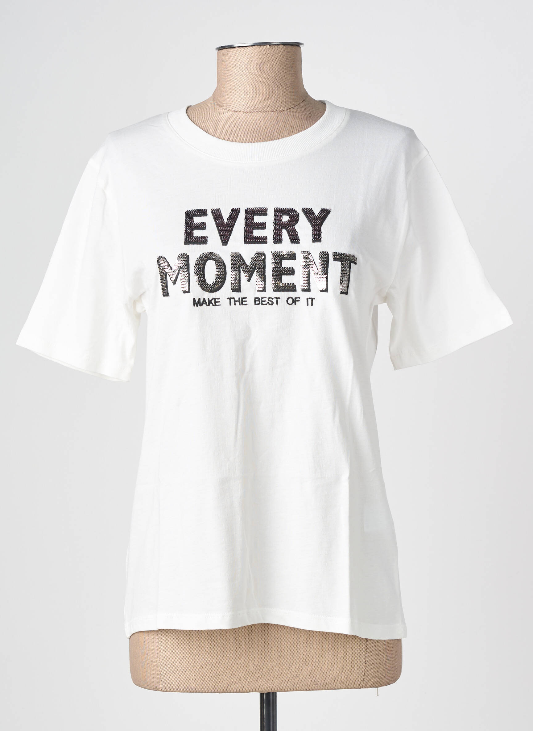 T-shirt stretch manches courtes blanc GEISHA femme