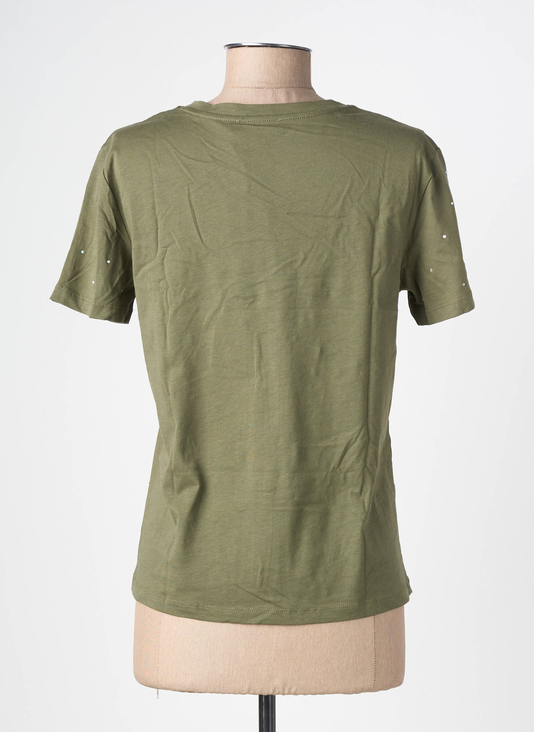 T-shirt sérigraphie avec strass manches courtes vert GEISHA femme