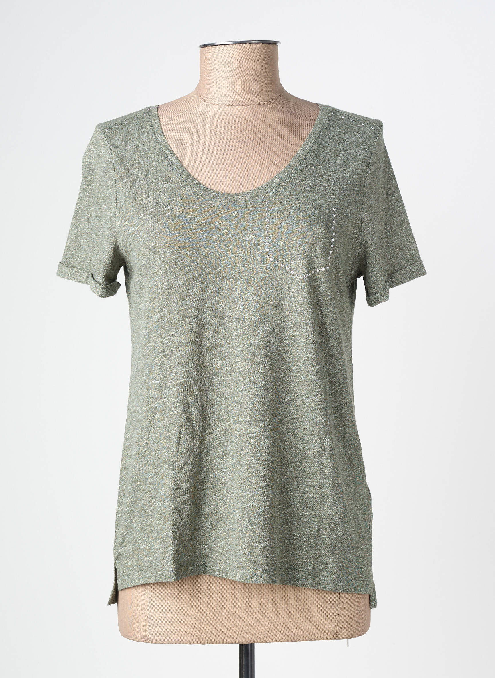 T-shirt sérigraphie avec strass manches courtes vert STREET ONE femme