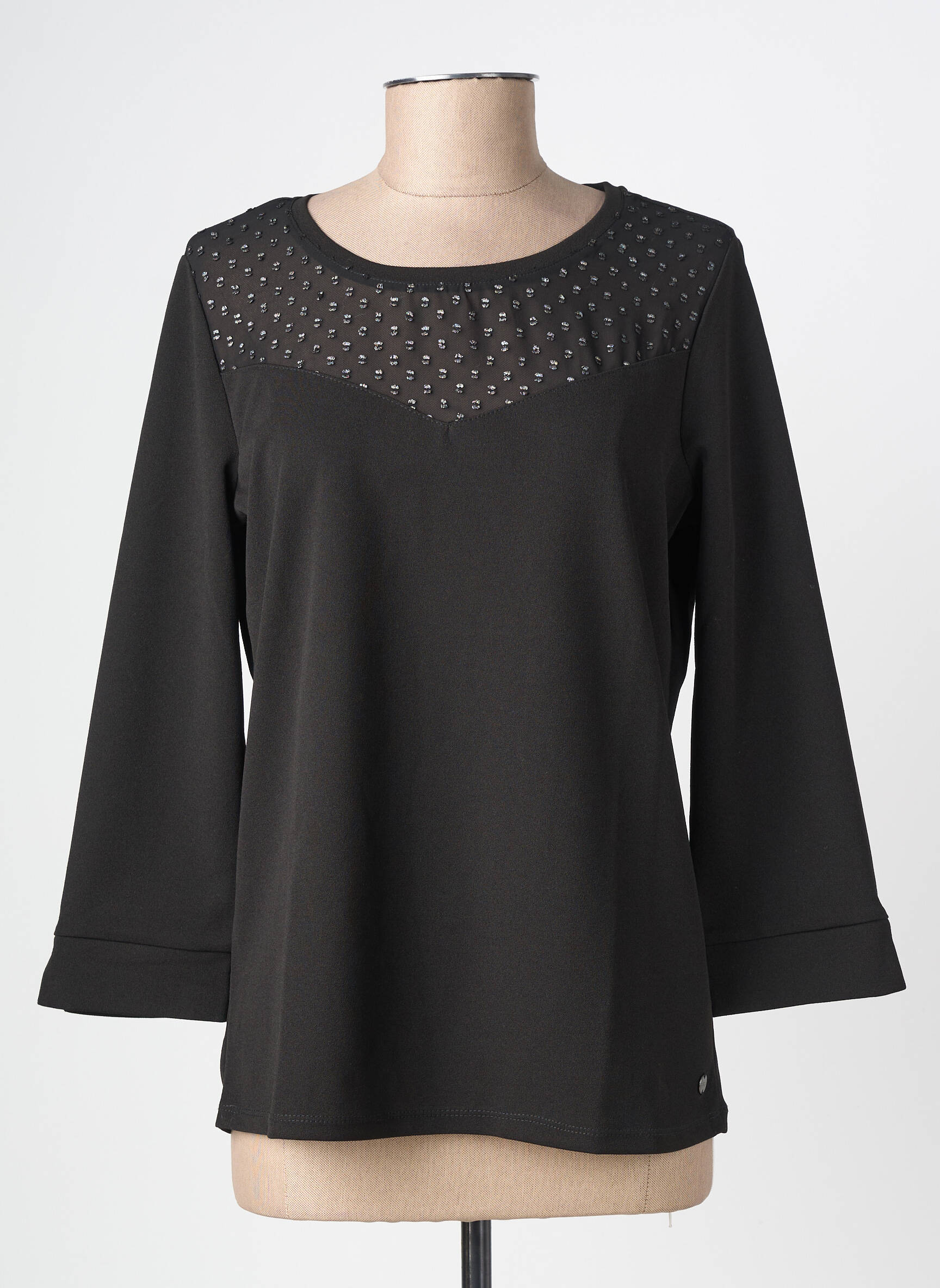 Top tissage crêpe manches longues noir GARCIA femme