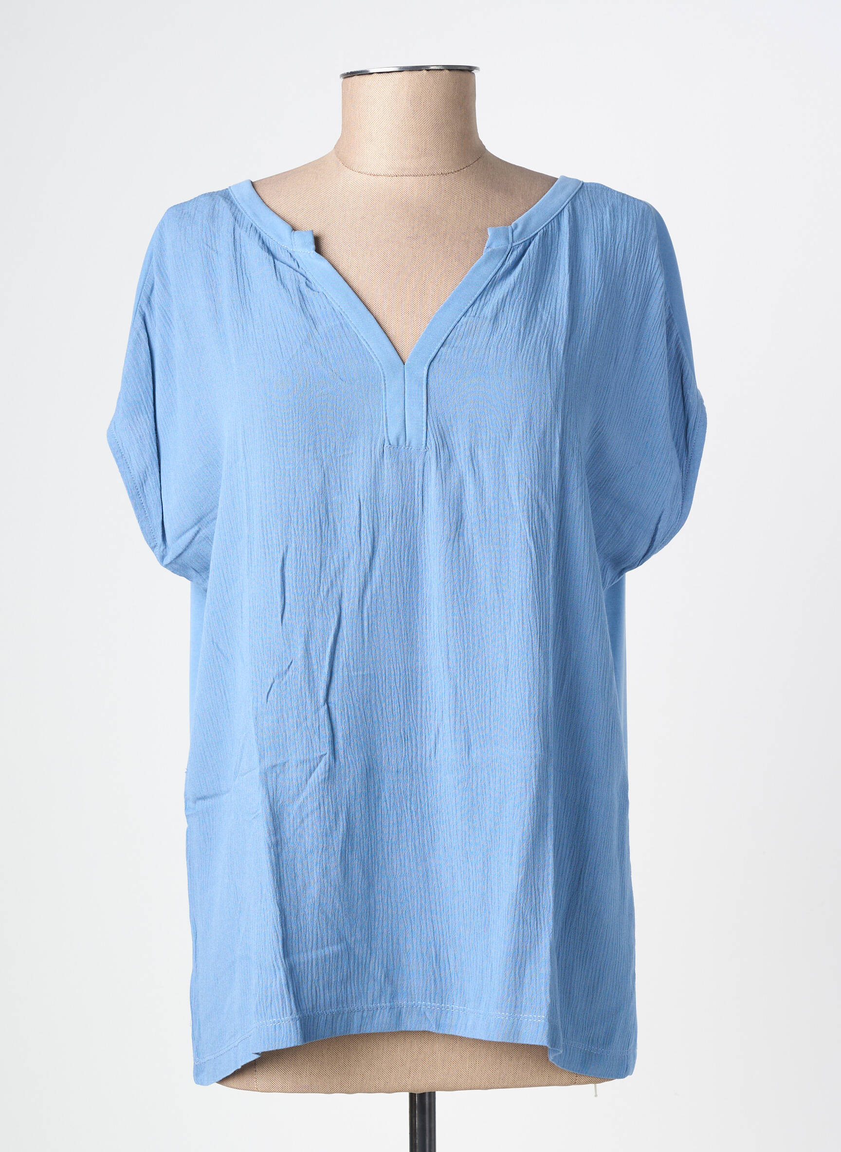 Top stretch manches courtes bleu GEISHA femme