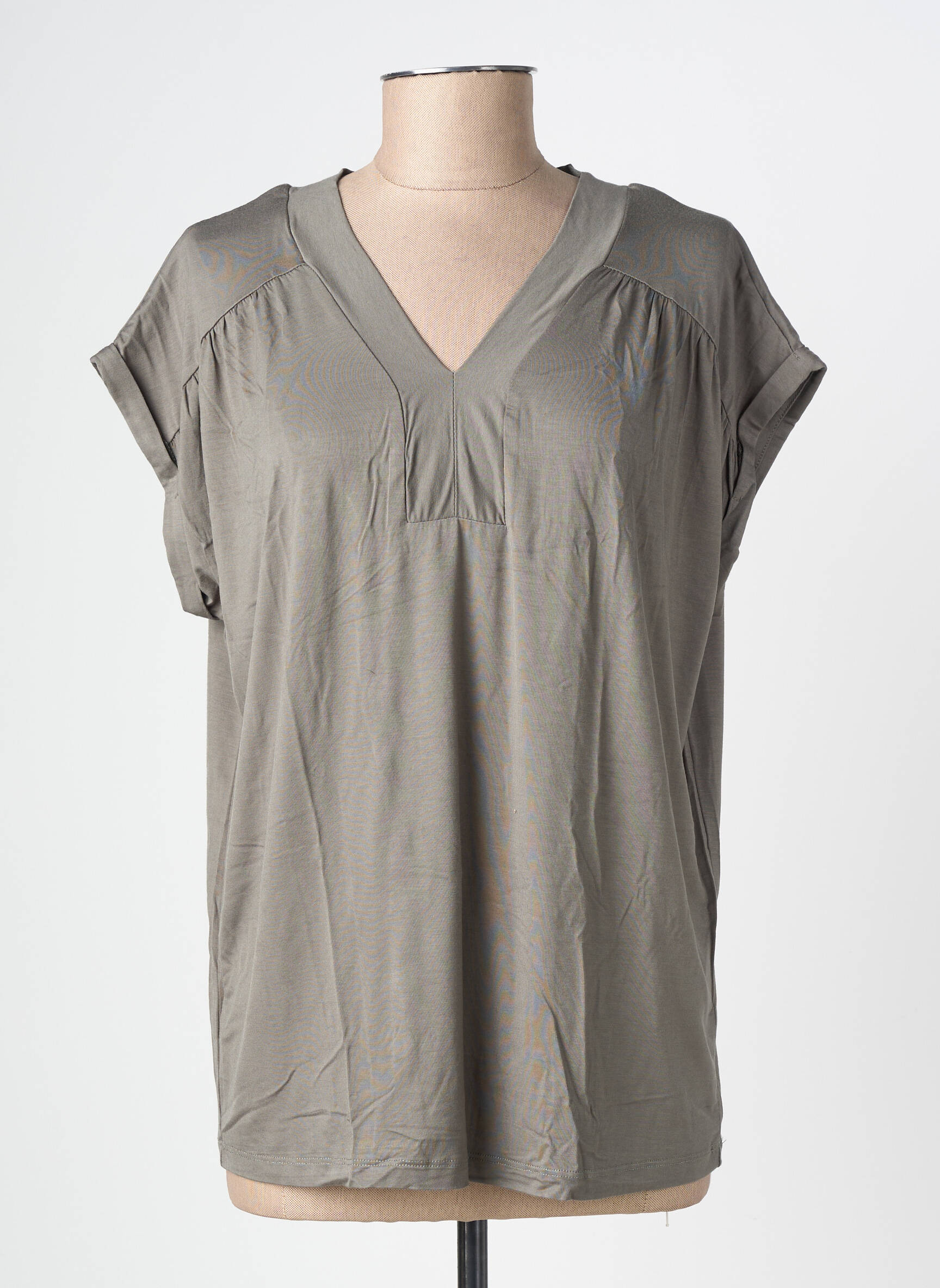 T-shirt col v manches courtes vert SOYACONCEPT femme